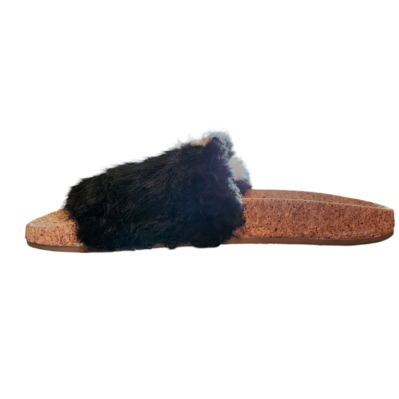 L4L Ace Black Blush Pink & White Faux Fur Slide Sandal 7 - Picture 10 of 14